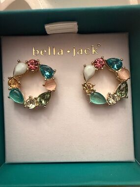 Bella Jack Multi Color Stone Wreath Stud Gold Tone Earrings